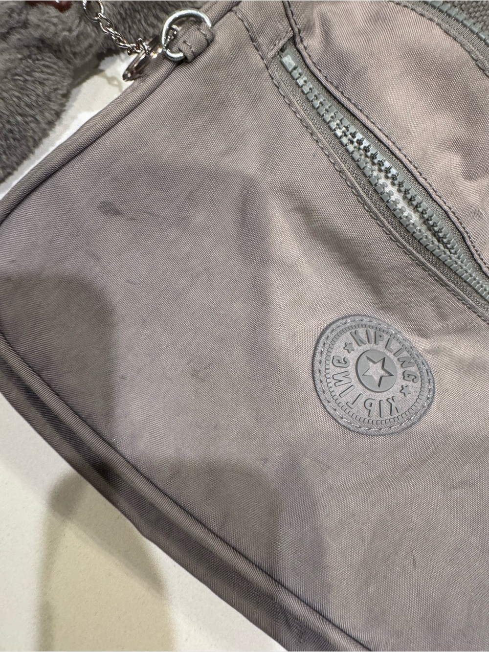 Kipling Taupe Gray Crossbody Bag with Plush Monkey Charm - Picture 2 of 4